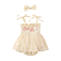 Birthday One Beige Romper - Affordable Baby
