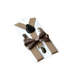 Bow Tie & Suspenders Set | Latte - Affordable Baby