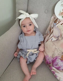 Bow Ruffle Romper | Steel - Affordable Baby -Trend Nest Store Bowrufflerom