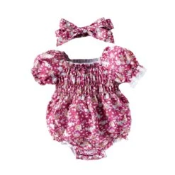 Elizabeth Romper & Matching Headwrap | Pink Roses - Affordable Baby