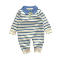 Stripey Blue Polo Romper - Affordable Baby