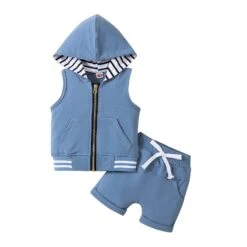 Sleeveless Hoodie Zip Set | Blue - Affordable Baby
