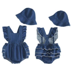 Denim Cross Romper & Hat - Affordable Baby