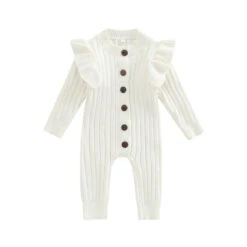 Flutter Knit Ribbed Romper | White - Affordable Baby