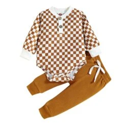 Ribbed Checkered Set | Rust - Affordable Baby