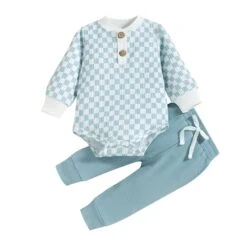 Ribbed Checkered Set | Blue - Affordable Baby