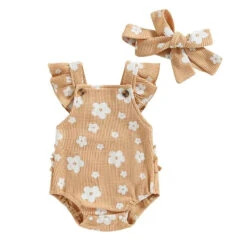 Frilly Bum Waffle Romper | Brown - Affordable Baby