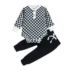 Ribbed Checkered Set | Black - Affordable Baby