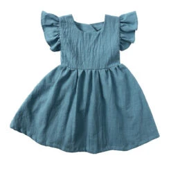 Ruffle Linen Dress | Teal - Affordable Baby