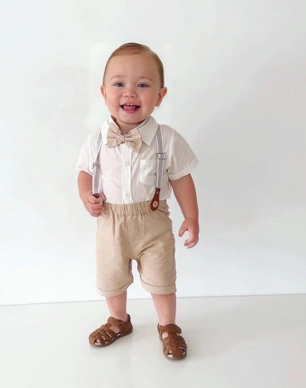 Arlo Bow Tie & Suspenders Set | Tan - Affordable Baby 4 Arlo Bow Tie & Suspenders Set | Tan - Affordable Baby - Image 2