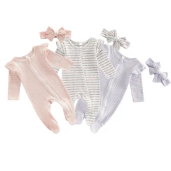 Striped Zipper Ruffle Romper | Various Colours - Affordable Baby