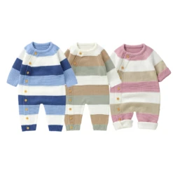 Striped Knit Button Onesie | 3 Colours - Affordable Baby