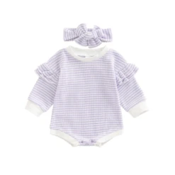 Striped Flutter Bodysuit & Matching Headband | Purple - Affordable Baby