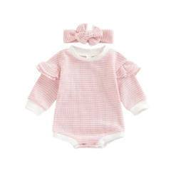 Striped Flutter Bodysuit & Matching Headband | Pink - Affordable Baby