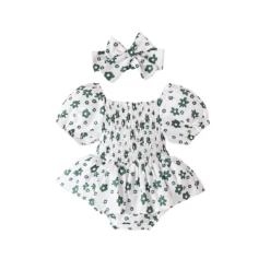 Bubble Romper & Matching Headwrap | Green - Affordable Baby