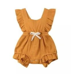 Bow Ruffle Romper | Mustard - Affordable Baby