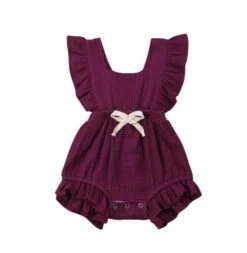 Bow Ruffle Romper | Wine - Affordable Baby