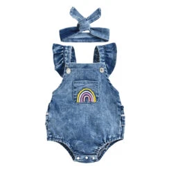 Rainbow Denim Romper - Affordable Baby