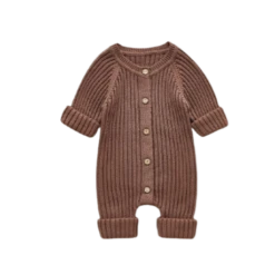 Button Ribbed Onesie | Brown - Affordable Baby