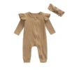 Ribbed Flutter Romper | Latte *CLEARANCE* - Affordable Baby