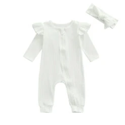 Ribbed Flutter Romper | White *CLEARANCE* - Affordable Baby